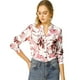 thumbnail image 1 of INSPIRE CHIC Blusa con botones de manga larga con cuello en V y blusas sueltas florales de gasa para mujer Blanco XS, 1 of 6