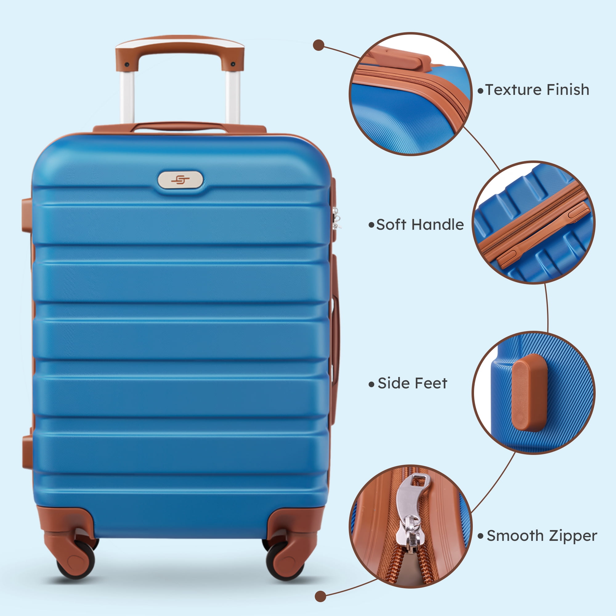 Gowill 7 Piece Luggage Sets,13/16/20/24/28 inch Hardside Lightweight ABS Suitcase With Expandable Duffle Bag (Sky Blue Tan)