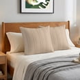 thumbnail image 6 of Pillow Covers 18x18 Set of 2, Beige Tan Throw Pillow Covers Decorative Couch Cushion Cover, Farmhouse Striped Modern Artwork Microfiber Soft Square Pillowcases for Bedroom Living Room Sofa, 6 of 9