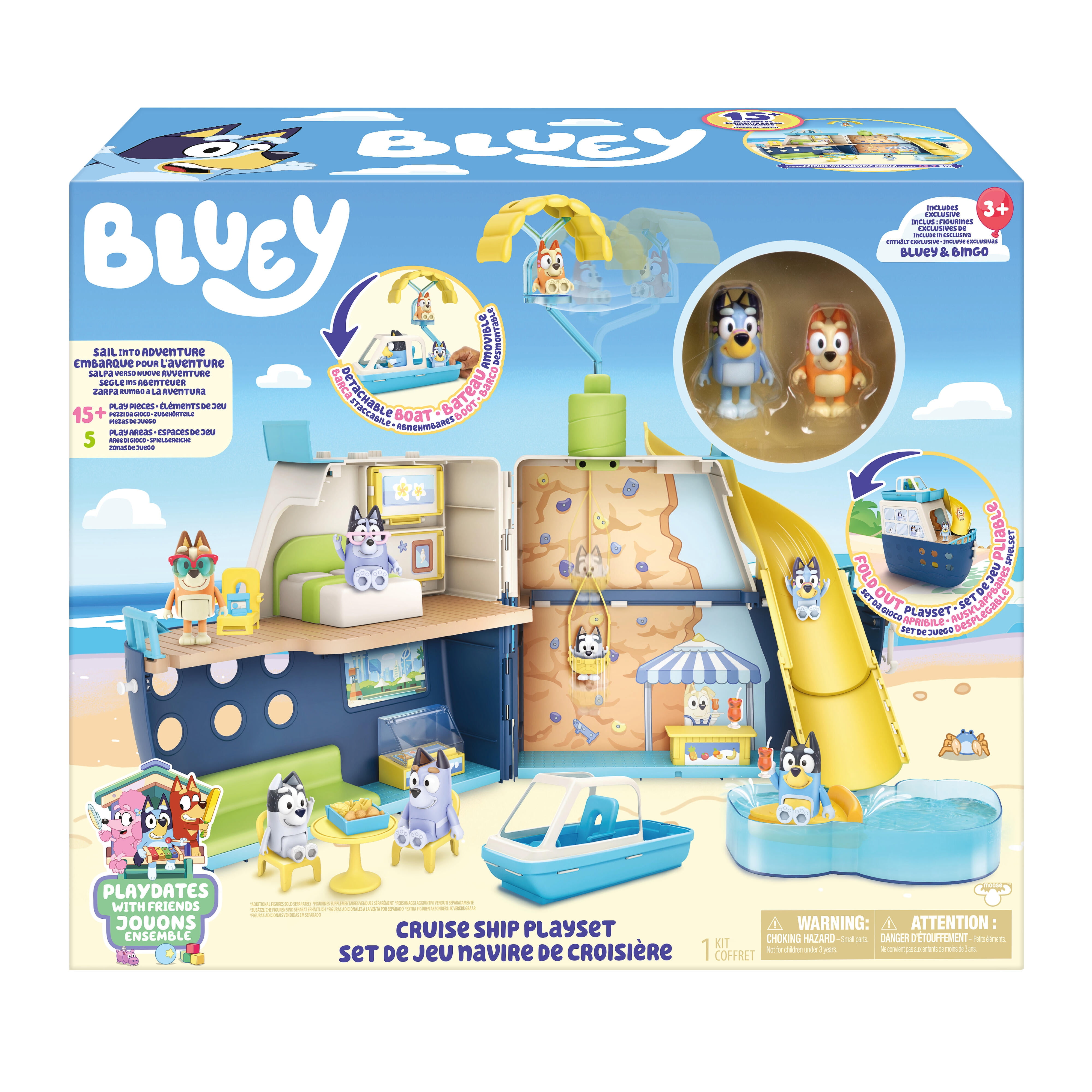 Bluey Cruise Ship Playset, Features 5 Play Areas, 15+ Accessories, Sticker Sheet, & Exclusive Bluey & Bingo Figures , Ages 3+