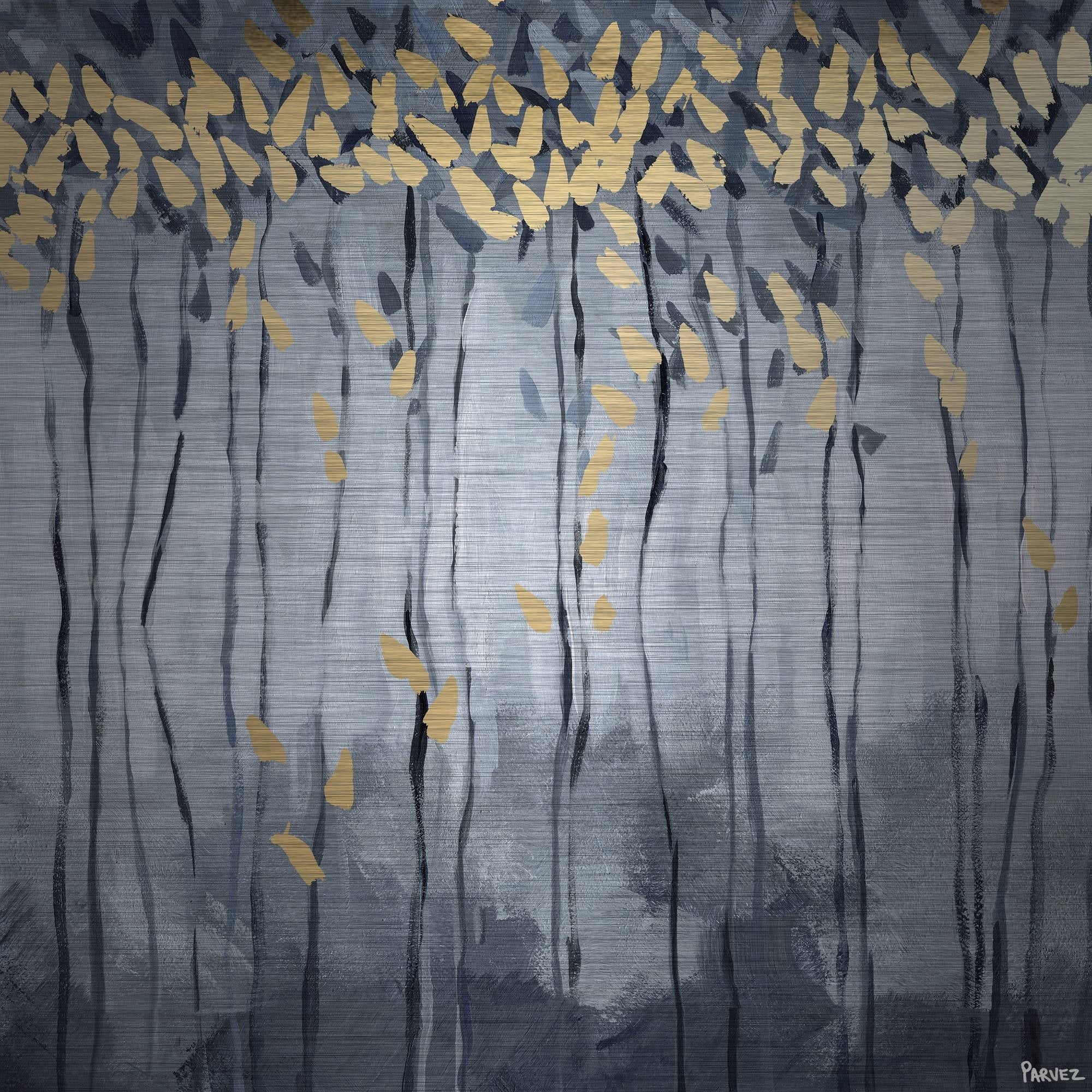 Parvez Taj "Golden Leaves" Painting Print on Brushed Aluminum