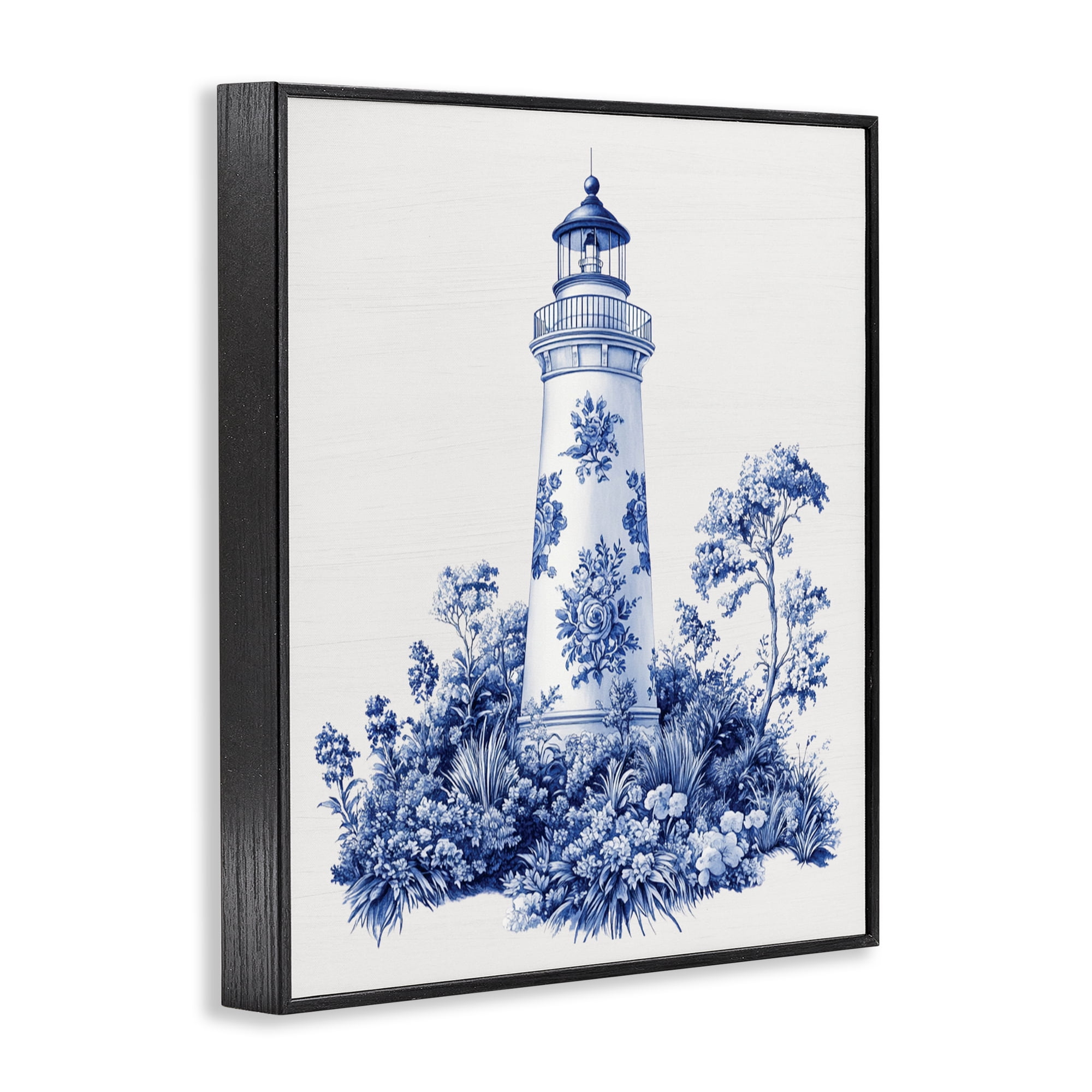 Toile Patterned Lighthouse Black Framed Giclee Art, design by Lettered and Lined