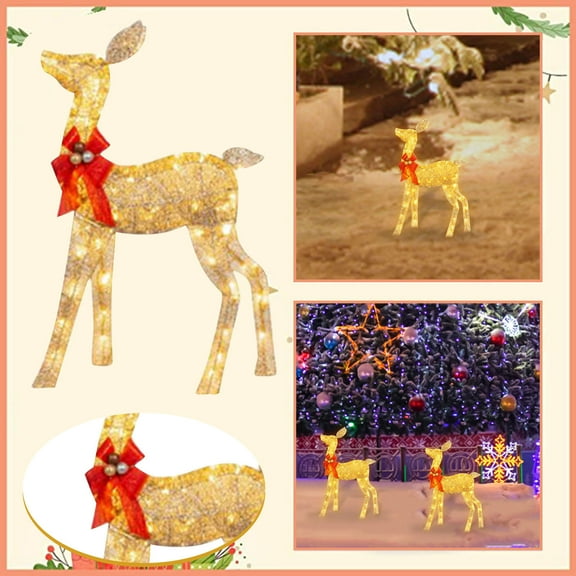 SDJMa Christmas Reindeer Decor Light, 8 in Christmas Reindeer Decorations Outdoor with LED Lights, Pre-Lit Outdoor Indoor Lighted Christmas Decoration Lamp for Xmas Garden Yard, Gold