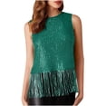 thumbnail image 3 of Laqbezok Women's Sequin Fringe Tank Top Sleeveless Round Neck Sparkly Shimmer Party Tassel Cropped Shiny Outfit, 3 of 10