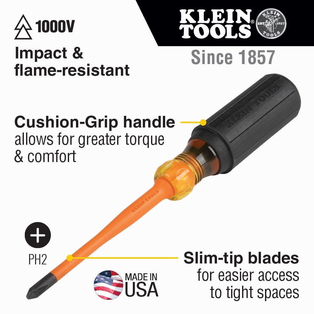 Klein Tools Insulated Screwdriver #2 Phillips 6Inch