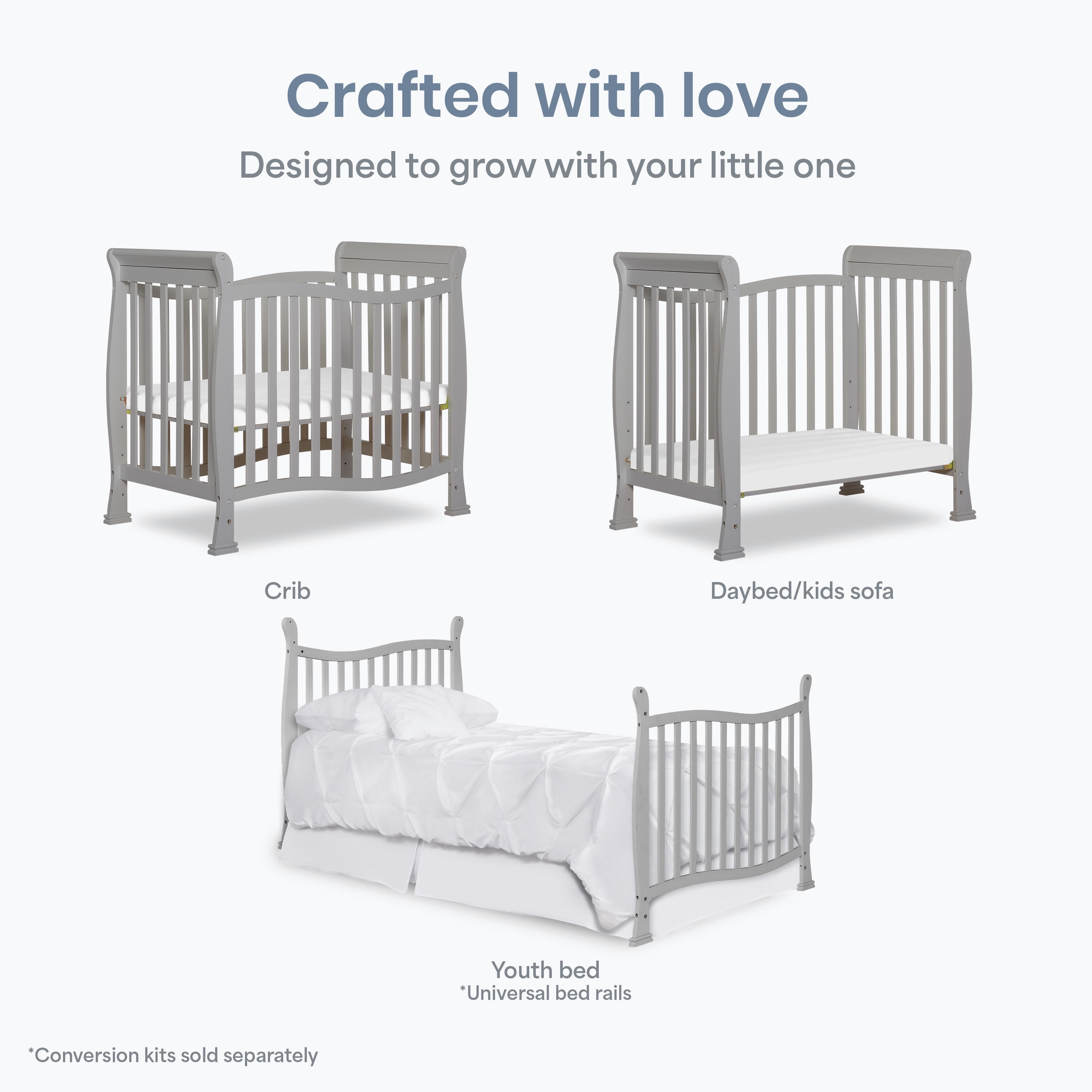 Dream On Me Piper 4-in-1 Convertible Mini Crib, Pebble Grey