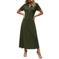 thumbnail image 2 of Erwazi Dresses for Women Solid Collared Short Sleeve Solid Dress Waist Cinched Zipper Trendy Casual Daily Summer Dresses, 2 of 6