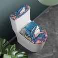 thumbnail image 3 of HELLHERO Toilet Lid Dust Cover Set Stretchy Fabric for Toilet Washable Toilet Seat Lid Cover Set, Shark Among Coral Reefs, 3 of 7