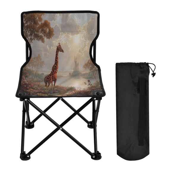 600D Oxford Camping Chair Portable Foldable Chair Supports 220 lbs for Picnic, Fishing, Backpacking Oil Painting Of Giraffe