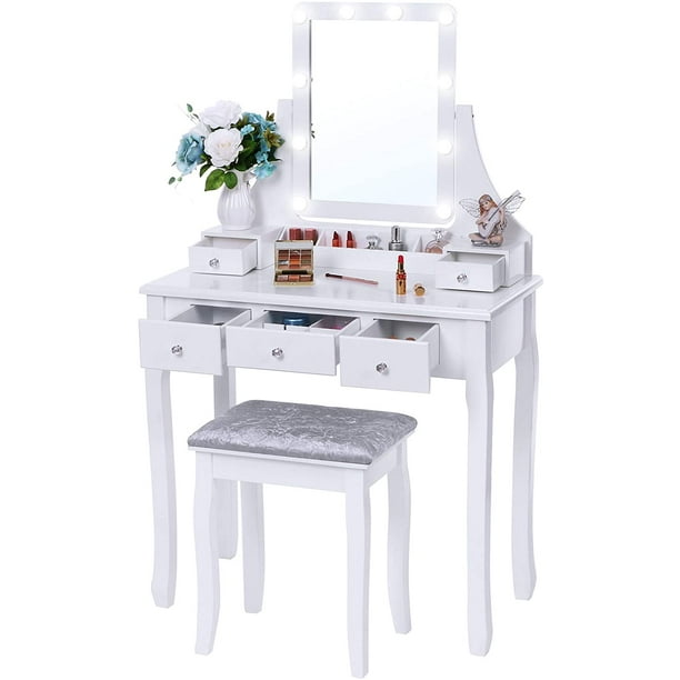 BEWISHOME Vanity Set with Lighted Mirror, 10 LED Dimmable Bulbs