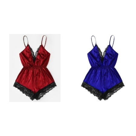 (2-Pack) 2025 New Womeny Bodysuit for Women with Robe V-Neck Lace Splice Lonely Bodysuit Sleepwear Bodydoll