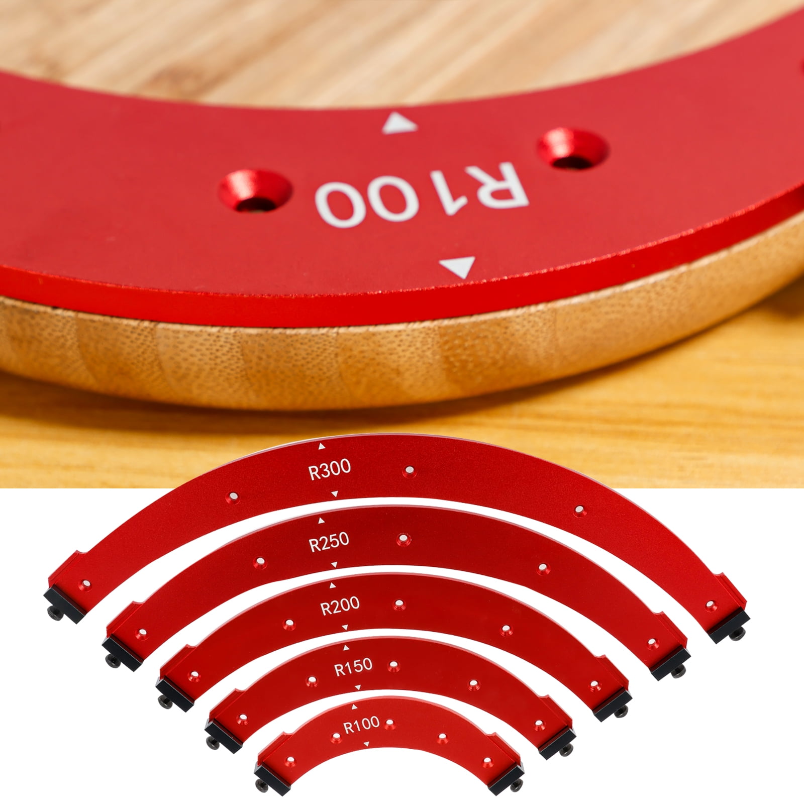 TMWEFUSC 5Pcs Round Corner Radius Template Aluminum Alloy Radius Jig Router Template Arc Angle Positioning Auxiliary Tool Portable Corner Radius Positioning Jig R100/R150/R200/R250/R300
