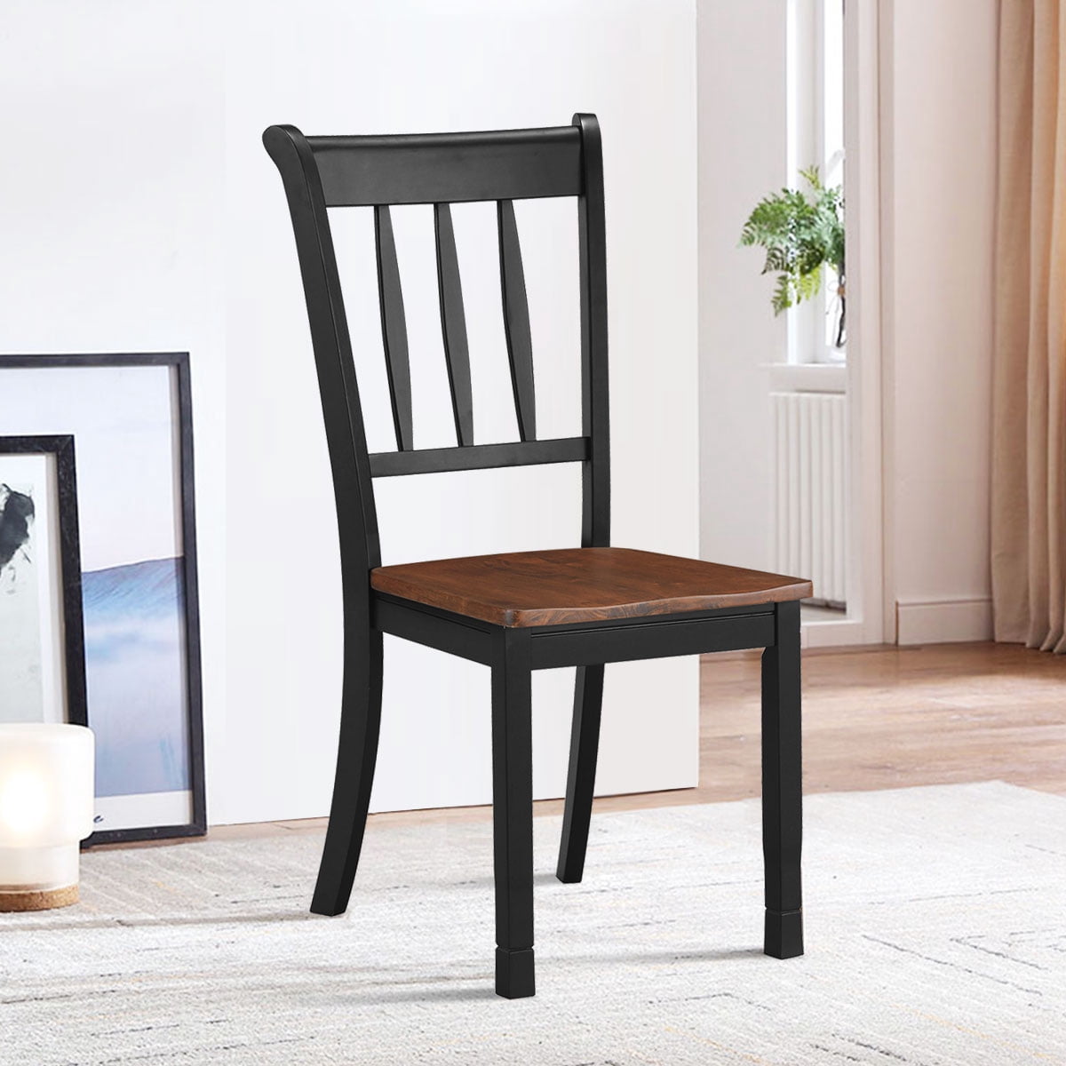 Costway Set of 2 Wood Dining Chair High Back Kitchen Whitesburg Side Chair Black