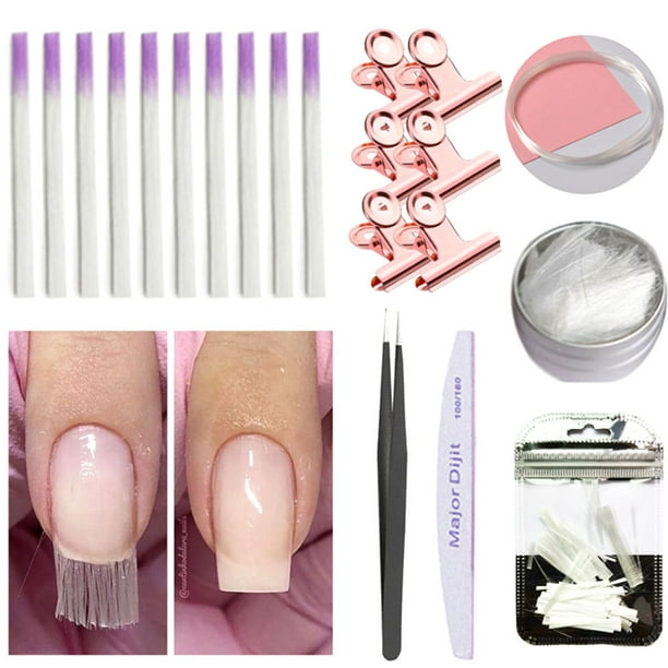 Kit Profesional de Extensión de Uñas con Fibra de Vidrio para Manicura y Diseño Personalizado, Efecto Natural y Fácil de Usar, Incluye Herramientas y Diferentes Longitudes de Fibra.