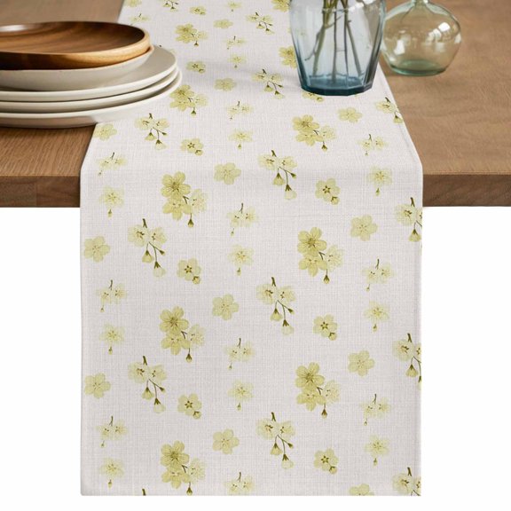 Spring Cherry Flowers Table Runner 70 Inches, Yellow Cherry Blossoms Floral Beige Bed Runner Dresser Scarves Tabletop for Indoor Outdoor Parties/Ceremony/Banquet, 13" x 70"