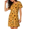 thumbnail image 2 of Honeii Modern Wood Grain Sunflower Print Women's Loose Short Sleeve Nightgown, Soft Cotton Sleepwear, Comfy Loose Fit Pajama Dress for Sleep and Lounge, 2 of 6