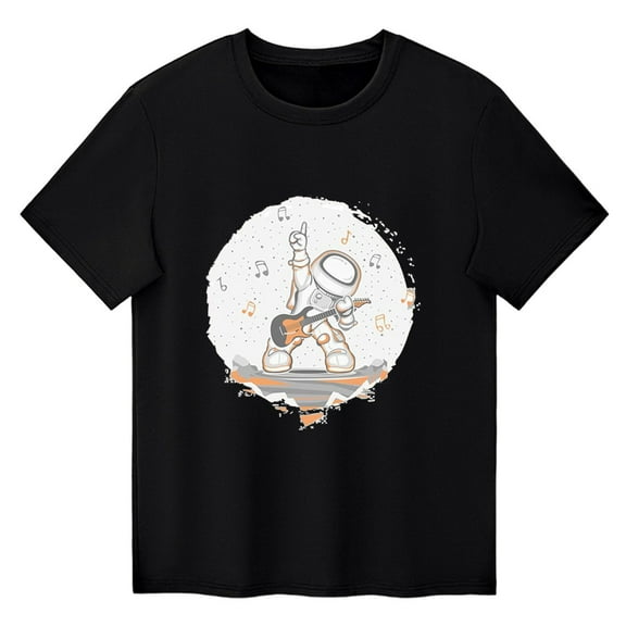 XUFLVPSEF Baby Boy Clothes Little Children and Big Kids Rock Astronaut Cartoon Print Boys Girls Tops Short Sleeved T Shirts Boys Shirts Size 10-12 Black 6-8 Years
