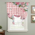 thumbnail image 2 of Pink Spring Floral Balloon Curtains for Living Room/French Door, Watercolor Flowers Butterfly Checkered Tie Up Curtains 63 Inch Length Energy Saving Kitchen Curtains Shades for Windows 42"x63", 2 of 8
