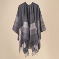 thumbnail image 2 of Xfvqtps Women Cape Tassels Plaid Printing Classical Wool Thickened Warm Loose Windproof Coldproof Warm Winter Cardigan Shawl Wraps Gray, 2 of 6