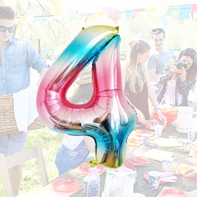 VERDANVERSE 1Pack Aluminium Balloons Birthday Number Four Gradual Change Color For Festival 42 Inch