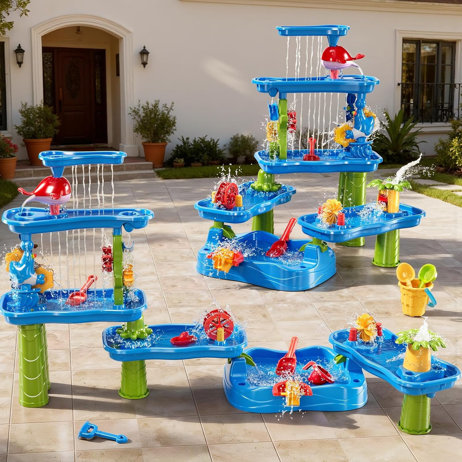 3-Tier 4 Areas Water Table for Kids 3-5, Summer Outdoor Beach Sensory Activity Playset Kids Sand and Water Table Toys, Birthday Gifts for Boys and Girls 3 4 5 6 7 8