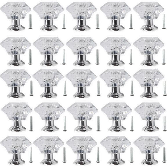 32 Pcs Crystal Glass Drawer Silver Pulls Decorative Knobs for Kitchen Bathroom Cabinet, Dresser and Cupboard