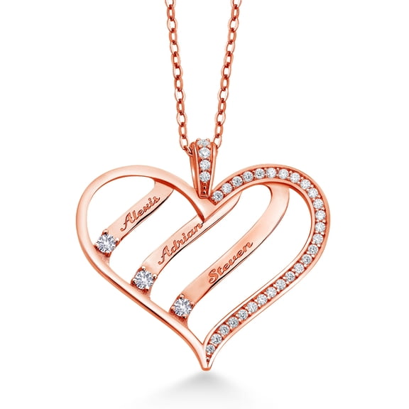 Gem Stone King 0.38 Ct White Created Sapphire and Created Moissanite 18K Rose Gold Plated Silver Pendant with Chain