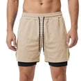 thumbnail image 2 of Men's 2-in-1 Athletic Shorts, Quick Dry Workout Shorts with Built-in Compression Liner, Elastic Waist Drawstring with Side Slit Swim Trunks Khaki S, 2 of 9