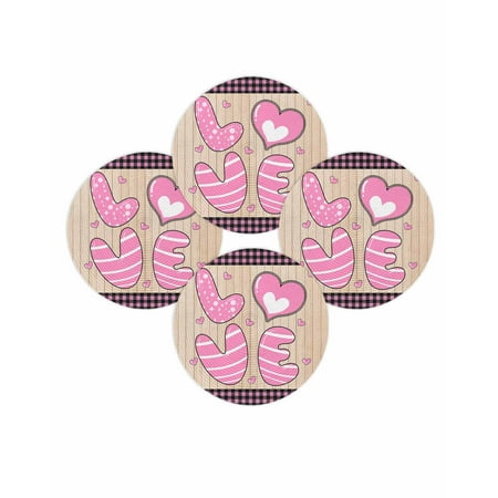 Valentine s Day Round Placemats Set of 4 Pink Love Hear Place Mats Washable Woven Placemat Buffalo Plaid Wood Grain Circle Braided Table Mat for Kitchen Dining Table Wedding Party Home Decor 15 Inch