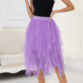 thumbnail image 4 of Women's Solid Color Irregular Tulle Skirt, A Line High Waist Midi Layered Mesh Party Skirt for Halloween, Prom, Wedding, Cosplay and Festival Purple M, 4 of 6
