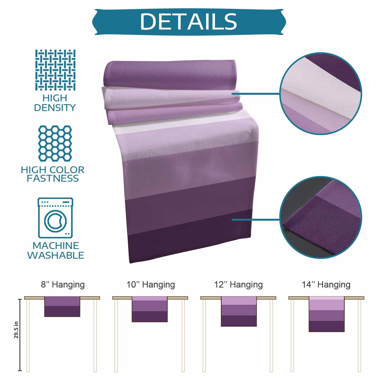 Table Runner Ombre Purple Stripes Table Decoration for Kitchen Dinning Gradient Color Table Decoration for Indoor Outdoor Party Wedding Decor 13x90inch
