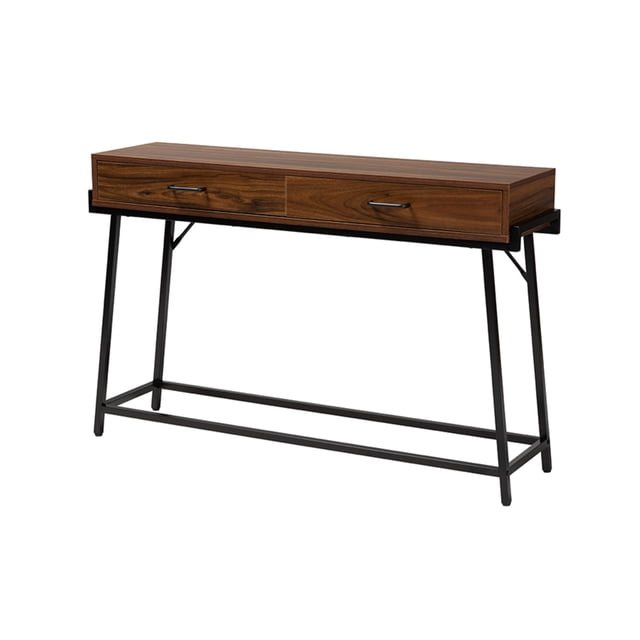 Baxton Studio Table Console Moderne Industrielle en Bois Finition Noyer Brun et Métal Noir à 2 Tiroirs
