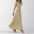 thumbnail image 3 of TQWQT Spring Dresses for Women 2025 Short Sleeve Khaki Formal Maxi Dress Easter V Neck Casual Chiffon Dresses Plus Size Wedding Guestes Dress Khaki L, 3 of 5