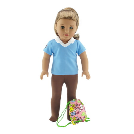 Emily Rose 18 Inch Doll Clothes | Brownie Girl Scout 3 Piece Accessory Pack, Including Tights, Activity Shirt and Girl Power Backpack! | Fits American Girl Dolls | Gift