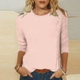 thumbnail image 2 of Olyvenn Women's Casual 3/4 Sleeve T-Shirts Round Neck Cute Tunic Tops Basic Tees Blouses Loose Fit Pullover Pink S, 2 of 5