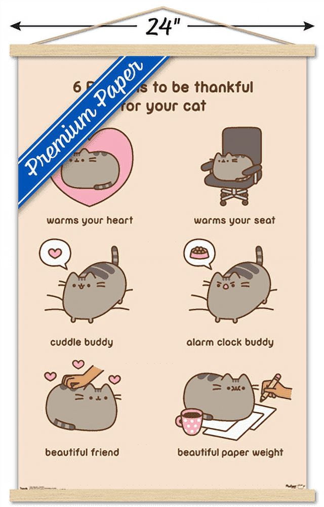 Pusheen - Thankful Wall Poster with Wooden Magnetic Frame, 22.375" x 34"