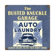 Busted Knuckle  12 x 12 in. Car Wash Vintage Metal Sign