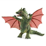 Marionnette à main dragon ailé Folkmanis, vert, rouge, 1 ea