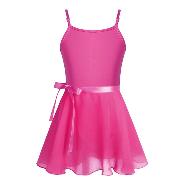 iEFiEL Girls Adjustable Shoulder Ballet Dance Gymnastics Leotard with Chiffon Wrap Skirt Rose 5