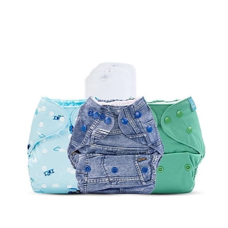 Pocket Diaper Active Baby Helicopter, Jeans, Blue green Combo (3pcs Pack) (3-36 Months)