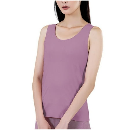 

REORIAFEE Fall Womens Tops Business Shirt Warm Vest Winter Pajamas Double-sided Seamless Underwear Autumn Clothes Fit Round Neck Top Purple M