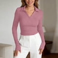 thumbnail image 6 of Bibifish Womens Polo Shirts Long Sleeve Slim Ribbed half Placket shirts Basic Soft Tailored Summer Everyday Wear Tops, 6 of 8