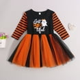 thumbnail image 5 of Toddler Baby Girl Halloween Dress Ghost Print Stripe Long Sleeve Tutu Skirt Mesh Mini Dress Clothe, 5 of 6