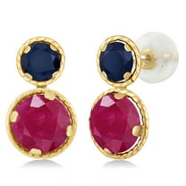 Gem Stone King 14K Yellow Gold Red Ruby and Blue Sapphire Earrings for Women (2.70 Cttw, Gemstone July Birthstone, Round Cut 6MM and 4MM)