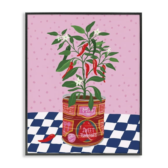 Stupell Industries Pepper Plant in Tin Food & Beverage Painting Black Framed Art Print Wall Art, 11 x 14