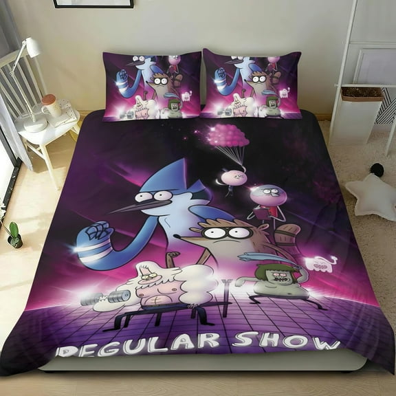 Regular Show-themed Bed Sheet Set Three Piece Set Comfortable And Skin Friendly Unique Design Home Decor Gifts For Family Friends fans36x75Inches（90cm*190cm）