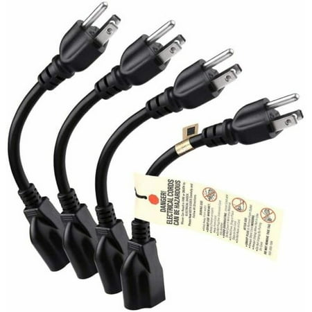 

8 Inch Short Power Extension Cord Outlet Saver 3Prong Indoor/Outdoor Use 4 PacK