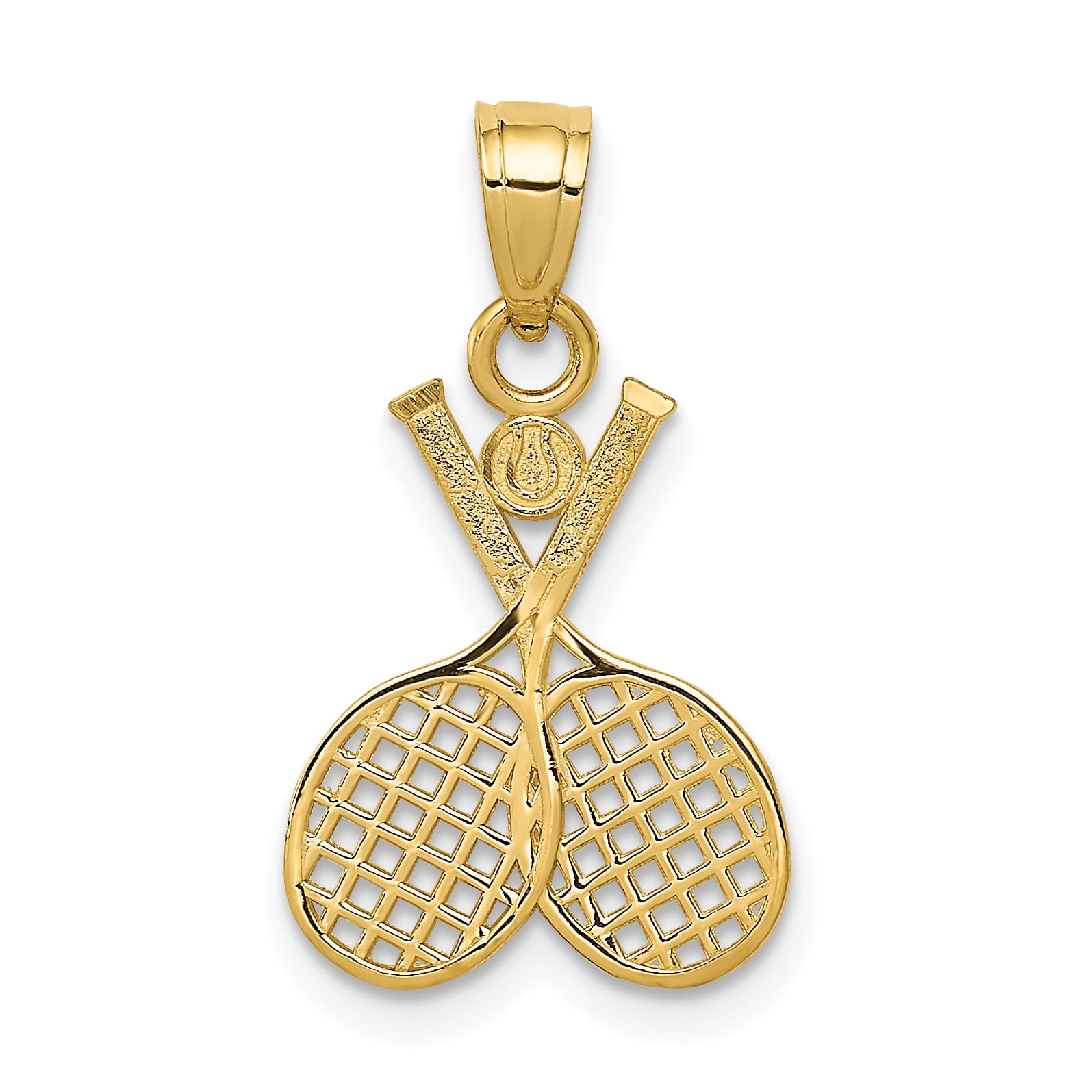 14k Yellow Gold Double Tennis Racquet Charm Necklace Pendant Sport Fine