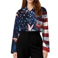 thumbnail image 3 of Iaqnaocc 4th Of July Tops for Women Trendy Button-Down Collared Patriotic American Flag Butterfly Striped Freedom Long Sleeve Tops 250 Anniversary Usa Lightweight Tee Top Navy XXXL, 3 of 4