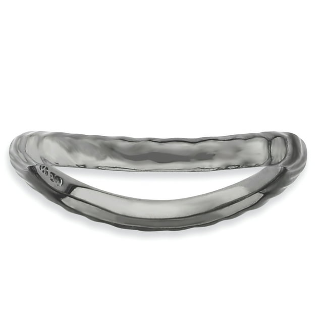 925 Sterling Silver Black Plate Wave Stackable Ring Curved